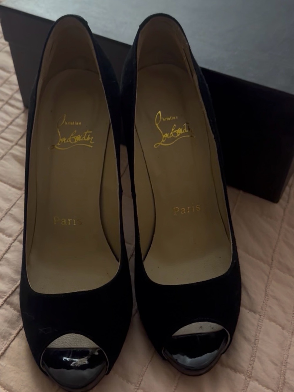 Christian Louboutin Black suede Peep-Toe heels